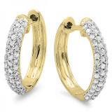 0.50 Carat (ctw) 10K Yellow Gold Round Diamond Ladies Pave Set Huggies Hoop Earrings 1/2 CT