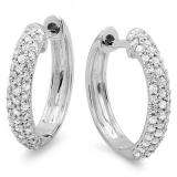 0.50 Carat (ctw) 10K White Gold Round Diamond Ladies Pave Set Huggies Hoop Earrings 1/2 CT