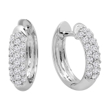 0.30 Carat (ctw) 14k White Gold Round Diamond Ladies Pave Set Huggies Hoop Earrings 1/3 CT