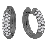 0.30 Carat (ctw) Black Rhodium Plated 10k White Gold Round Diamond Ladies Pave Set Huggies Hoop Earrings 1/3 CT