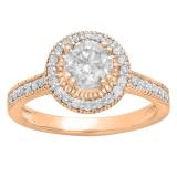 IGI CERTIFIED Round White Diamond Bridal Halo Engagement Ring for Women (1.15 ctw, Color I-J, Clarity I1-I2) in 18K Rose Gold