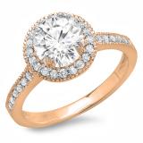 1.15 Carat (ctw) 14K Rose Gold Round White Diamond Ladies Bridal Halo Style Engagement Ring