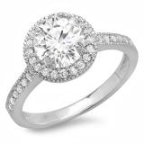 1.15 Carat (ctw) 14K White Gold Round White Diamond Ladies Bridal Halo Style Engagement Ring