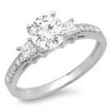 1.35 Carat (ctw) 14K White Gold Princess & Round Diamond Ladies Bridal 3 Stone Engagement Ring