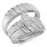 0.40 Carat (ctw) 10K White Gold Round Diamond Men & Women's Engagement Ring Trio Bridal Set
