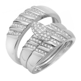 0.40 Carat (ctw) Sterling Silver Round Diamond Men & Women's Engagement Ring Trio Bridal Set
