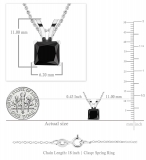 1.00 Carat (ctw) 10k White Gold Princess Cut Black Diamond Ladies Solitaire Pendant 1 CT