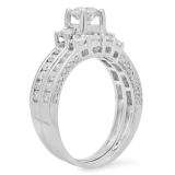 1.60 Carat (ctw) 14k White Gold Round Diamond Ladies Bridal 3 Stone Engagement Ring With Matching Wedding Band Set
