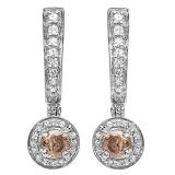 0.50 Carat (ctw) 10k White Gold Round Champagne & White Diamond Ladies Fine Dangling Drop Earrings 1/2 CT