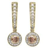 0.50 Carat (ctw) 10k Yellow Gold Round Champagne & White Diamond Ladies Fine Dangling Drop Earrings 1/2 CT