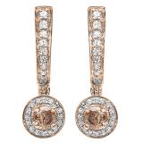 0.50 Carat (ctw) 14k Rose Gold Round Champagne & White Diamond Ladies Fine Dangling Drop Earrings 1/2 CT