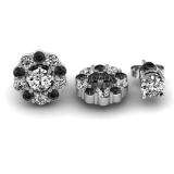 0.65 Carat (ctw) 14k White Gold Round Black & White Diamond Cluster Flower Shape Removable Jackets for Stud Earrings