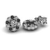 0.65 Carat (ctw) 14k White Gold Round Black & White Diamond Cluster Flower Shape Removable Jackets for Stud Earrings