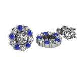 0.65 Carat (ctw) 14k White Gold Round Blue Sapphire and White Diamond Cluster Flower Shape Removable Jackets for Stud Earrings