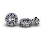0.20 Carat (ctw) 14k White Gold Round Blue Sapphire And White Diamond Removable Jackets for Stud Earrings 1/5 CT