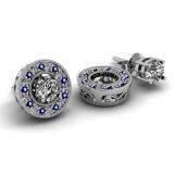 0.20 Carat (ctw) 14k White Gold Round Blue Sapphire And White Diamond Removable Jackets for Stud Earrings 1/5 CT