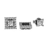 0.16 Carat (ctw) 14k White Gold Round White Diamond Square Shape Removable Jackets for Stud Earrings 1/6 CT