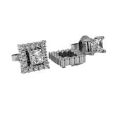 0.16 Carat (ctw) 14k White Gold Round White Diamond Square Shape Removable Jackets for Stud Earrings 1/6 CT