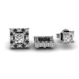 0.25 Carat (ctw) 14k White Gold Round Black And White Diamond Square Shape Removable Jackets for Stud Earrings 1/4 CT