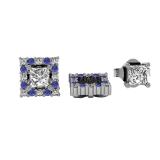 0.25 Carat (ctw) 14k White Gold Round Blue Sapphire And White Diamond Square Shape Removable Jackets for Stud Earrings 1/4 CT