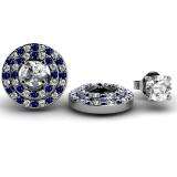 0.40 Carat (ctw) 14k White Gold Round Blue Sapphire & White Diamond Round Shape Double Row Removable Jackets for Stud Earrings