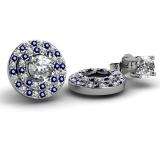 0.40 Carat (ctw) 14k White Gold Round Blue Sapphire & White Diamond Round Shape Double Row Removable Jackets for Stud Earrings