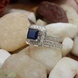 2.35 Carat (ctw) 14k White Gold Princess Cut Blue Sapphire and Round White Diamond Ladies Bridal Halo Style Engagement Ring Set With Matching Band 2 1/3 CT