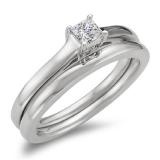 0.30 Carat (ctw) 14k White Gold Princess Cut Diamond Ladies Bridal Solitaire Engagement Ring Set With Matching Band 1/3 CT