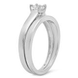 0.30 Carat (ctw) 14k White Gold Princess Cut Diamond Ladies Bridal Solitaire Engagement Ring Set With Matching Band 1/3 CT