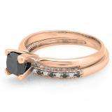 1.50 Carat (ctw) 14K Rose Gold Princess Cut Black & Round White Diamond Ladies Bridal Solitaire Engagement Ring With Matching Milgrain Wedding Band Set 1 1/2 CT
