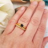 1.50 Carat (ctw) 14K Yellow Gold Princess Cut Black & Round White Diamond Ladies Bridal Solitaire Engagement Ring With Matching Milgrain Wedding Band Set 1 1/2 CT