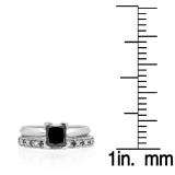 1.50 Carat (ctw) 14K White Gold Princess Cut Black & Round White Diamond Ladies Bridal Solitaire Engagement Ring With Matching Milgrain Wedding Band Set 1 1/2 CT