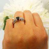1.50 Carat (ctw) 14K White Gold Princess Cut Black & Round White Diamond Ladies Bridal Solitaire Engagement Ring With Matching Milgrain Wedding Band Set 1 1/2 CT