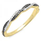 0.25 Carat (ctw) 14k Yellow Gold Round Black & White Diamond Ladies Anniversary Wedding Band Swirl Stackable Ring 1/4 CT