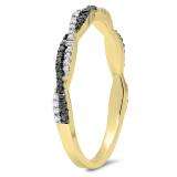 0.25 Carat (ctw) 14k Yellow Gold Round Black & White Diamond Ladies Anniversary Wedding Band Swirl Stackable Ring 1/4 CT