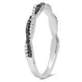 0.25 Carat (ctw) 14k White Gold Round Black & White Diamond Ladies Anniversary Wedding Band Swirl Stackable Ring 1/4 CT