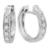 0.15 Carat (ctw) Round White Diamond Single Row Hoop Earrings in 18K White Gold