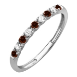 0.30 Carat (ctw) 14k White Gold Round White Diamond & Red Garnet Ladies Anniversary Wedding Band Stackable Ring 1/3 CT