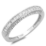 0.55 Carat (ctw) 14k White Gold Princess & Round Diamond Ladies Anniversary Wedding Matching Band Stackable Ring 1/2 CT