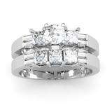 3.10 Carat (ctw) 14k White Gold Round Princess & Baguette Diamond Ladies Bridal 3 Stone Engagement Ring With Matching Wedding Band Set 3 1/10 CT