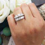 3.10 Carat (ctw) 14k White Gold Round Princess & Baguette Diamond Ladies Bridal 3 Stone Engagement Ring With Matching Wedding Band Set 3 1/10 CT