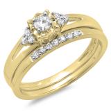 0.30 Carat (ctw) 10K Yellow Gold Round Diamond Ladies Split Shank Bridal Engagement Ring Set With Matching Band 1/3 CT