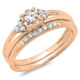 0.30 Carat (ctw) 18K Rose Gold Round Diamond Ladies Split Shank Bridal Engagement Ring Set With Matching Band 1/3 CT