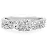 0.60 Carat (ctw) 14k White Gold Round Cut Diamond Ladies Bridal Engagement Ring With Matching Band Set