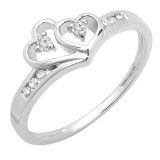 0.12 Carat (ctw) 10k White Gold Round Diamond Ladies Bridal Promise Double Heart Engagement Ring