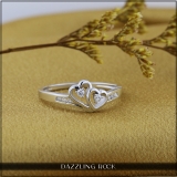 0.12 Carat (ctw) 10k White Gold Round Diamond Ladies Bridal Promise Double Heart Engagement Ring