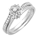 0.25 Carat (ctw) 10k White Gold Round White Diamond Ladies Bridal Bypass Engagement Ring With Matching Band Set 1/4 CT