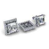 0.85 Carat (ctw) 14k White Gold Round White Diamond Square Shape Removable Jackets for Stud Earrings