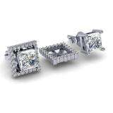 0.40 Carat (ctw) 14k White Gold Round White Diamond Square Shape Removable Jackets For Stud Earrings
