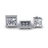 0.60 Carat (ctw) 14k White Gold Round White Diamond Square Shape Removable Jackets For Stud Earrings